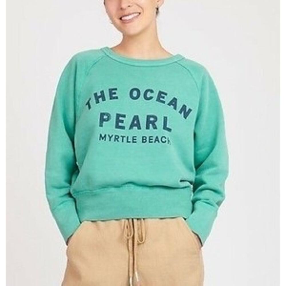 J.Crew‎ L Large Sweatshirt Ocean Pearl Myrtle Beach Green Crop Pullover Cotton
